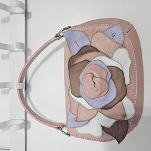 Floral Appliqué Pink Leather Bag
